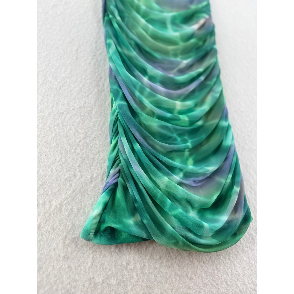 Bar III - Strapless Mesh Ruched Midi Dress Water Print - Green - M - Women - Picture 5 of 9